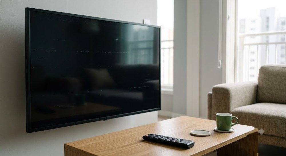 tv 고장 원인 확인을 위한 거실 TV 화면
