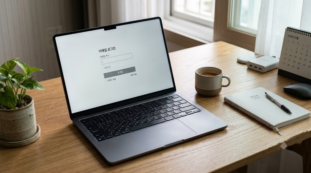 카카오톡 PC버전 로그인 화면이 켜진 노트북