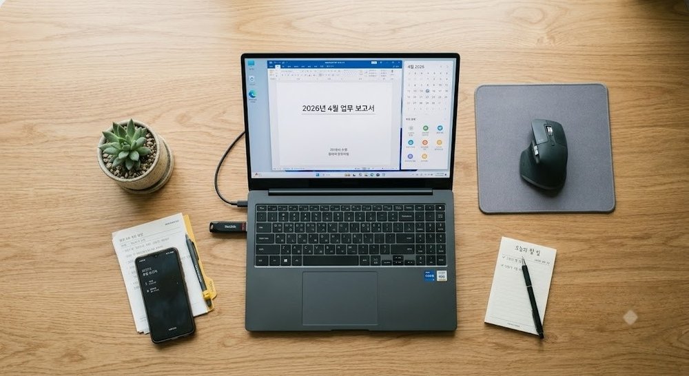 노트북 측면에 꽂혀 있는 윈도우 부팅디스크용 USB 메모리