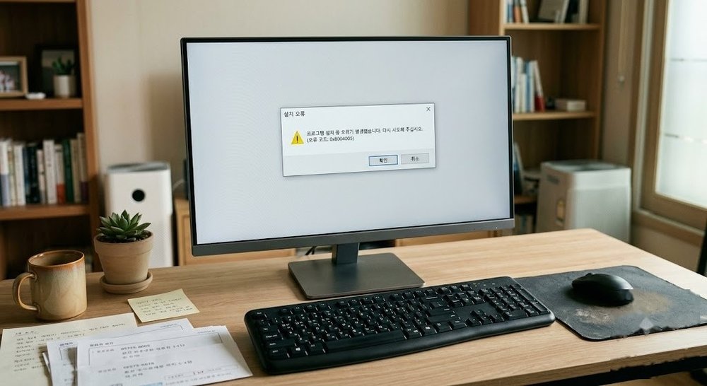 마인크래프트 런처 설치 오류가 발생한 컴퓨터 모니터