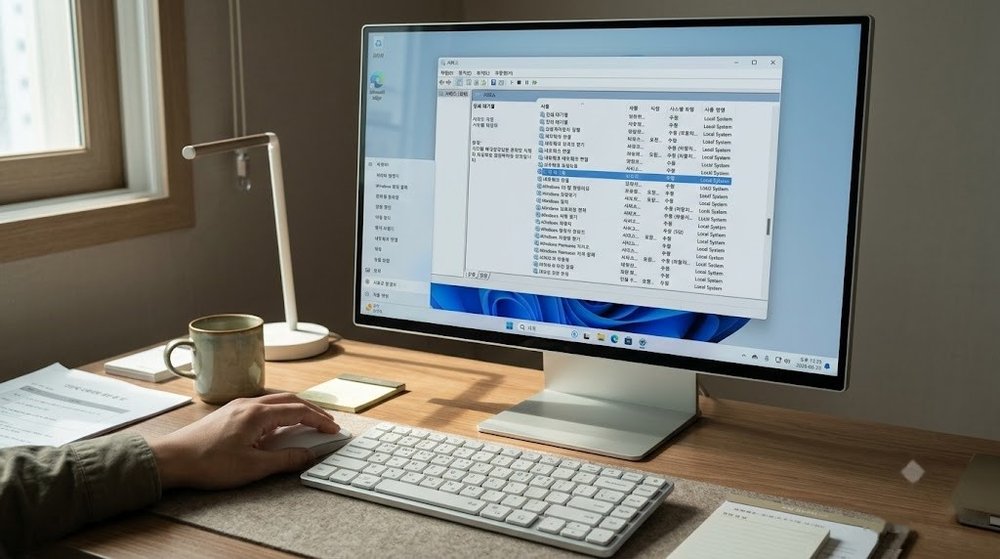 윈도우 서비스 화면에서 프린터 스풀러 설정을 확인하는 모습
