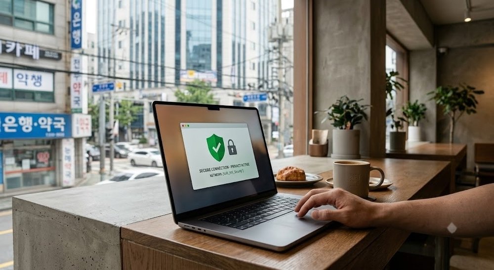 스마트폰으로 VPN 요금제를 비교하며 계산하는 모습
