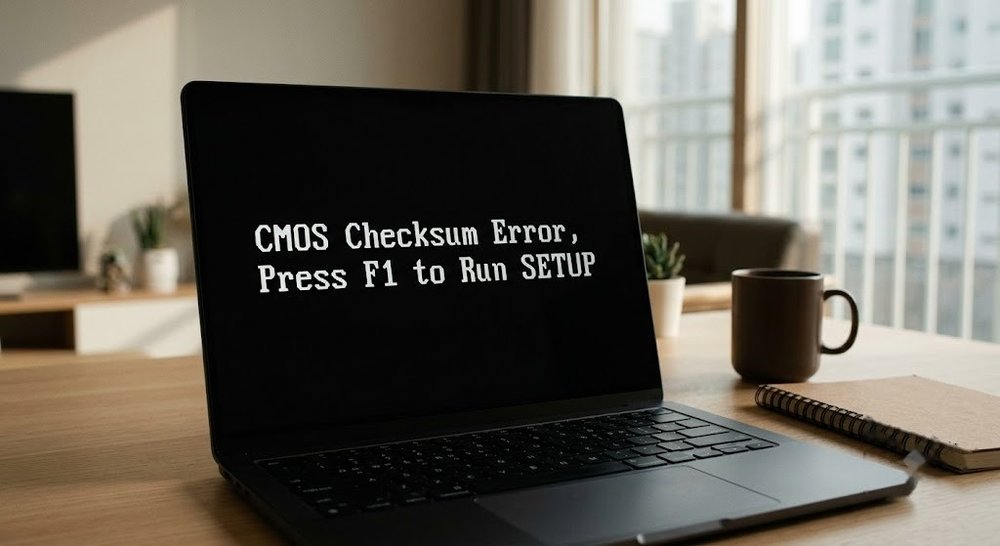 노트북 화면에 출력된 CMOS Checksum Error 메시지