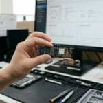 컴퓨터 메인보드에서 분리된 SSD 저장장치 점검