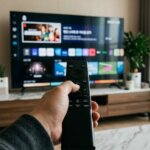 TV 멈춤현상 해결을 위해 리모컨 홈 버튼을 누르는 모습