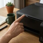 epson 프린터 전원 버튼을 길게 누르는 모습