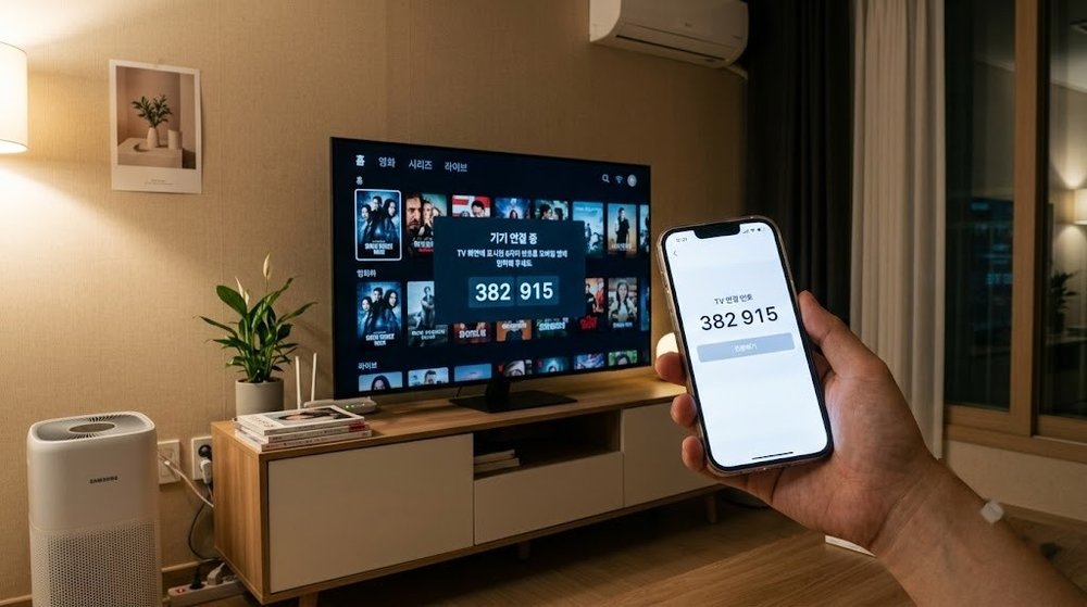 스마트 TV와 모바일 기기를 활용한 티빙 연결 상태 점검 화면