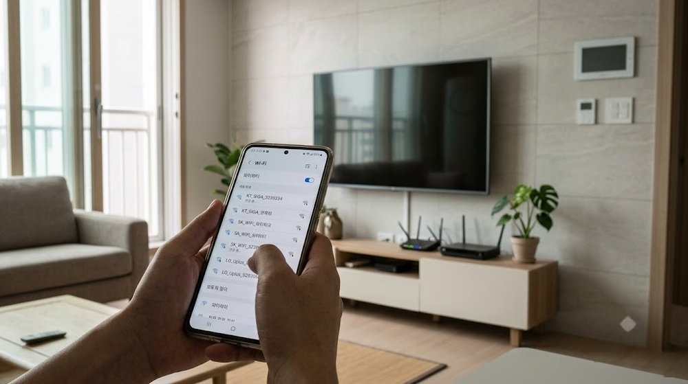 스마트폰과 TV 와이파이 설정 확인 화면