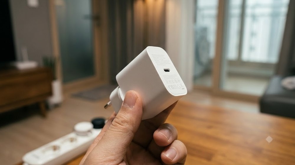 USB-C 어댑터 출력 규격을 확인하는 모습