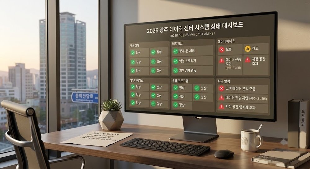 구글 서버 상태 대시보드가 표시된 컴퓨터 모니터